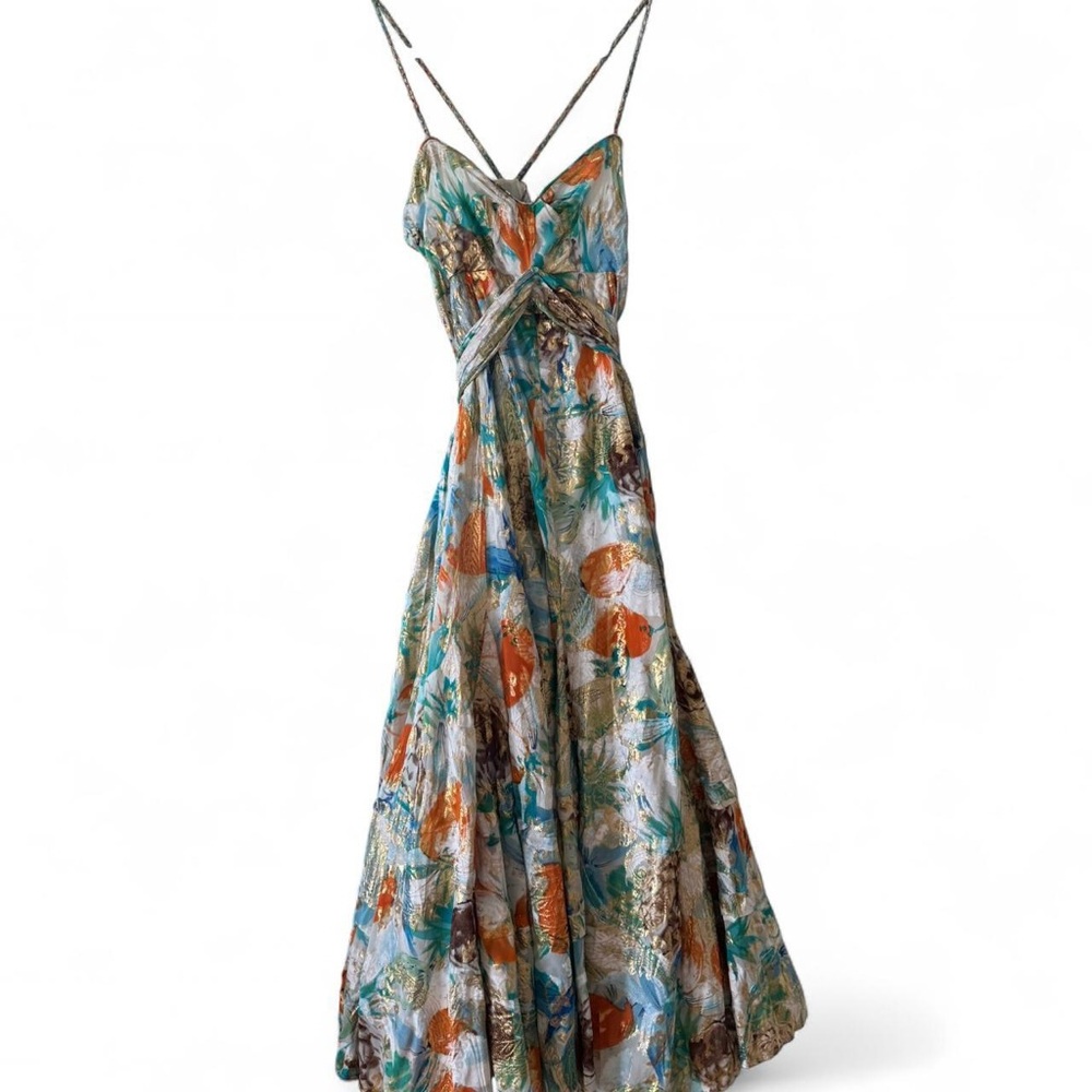 Diane von Furstenberg Silk Metallic Midi Dress • Size 4 - Picture 3 of 8